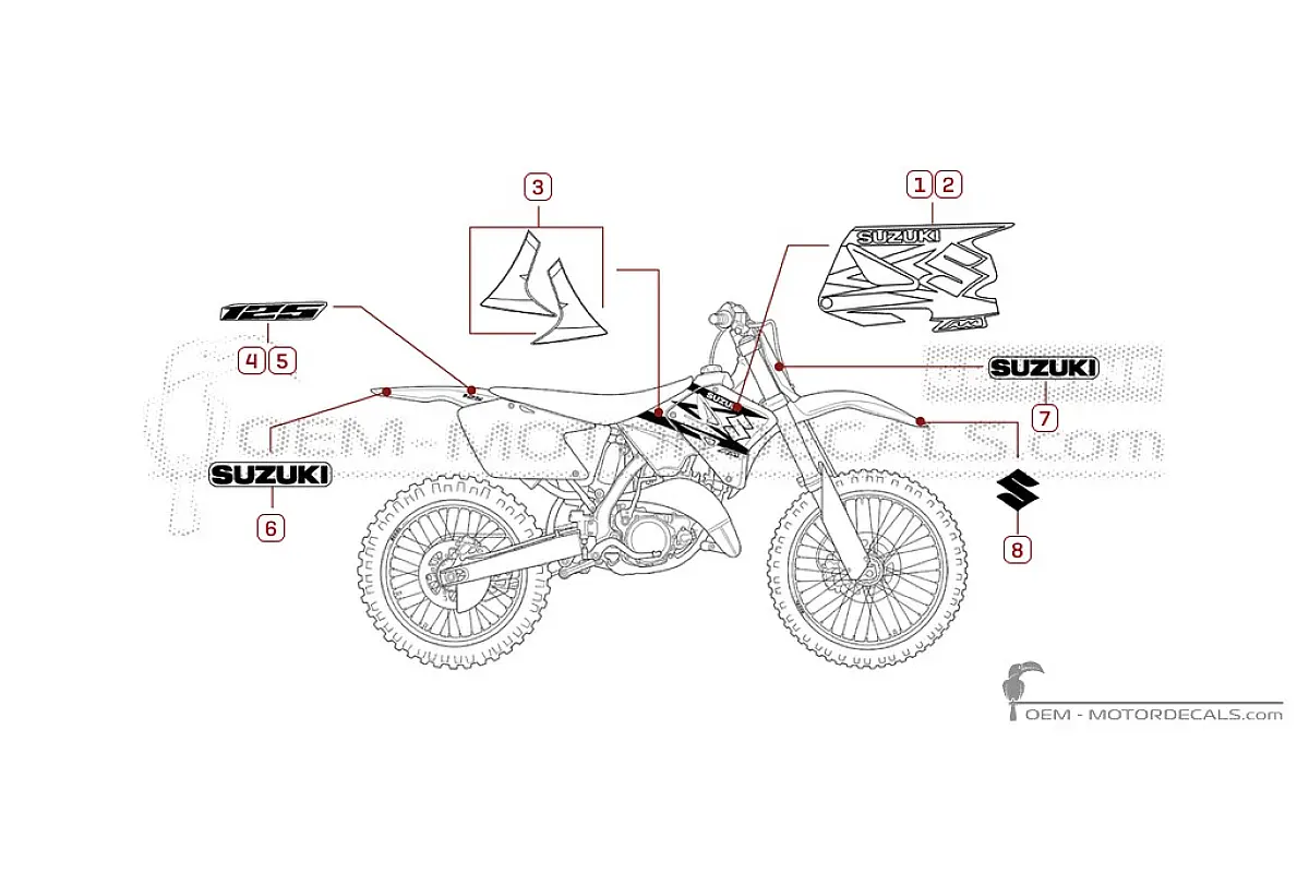 Autocollants pour Suzuki RM125 2004 • Suzuki Autocollants OEM