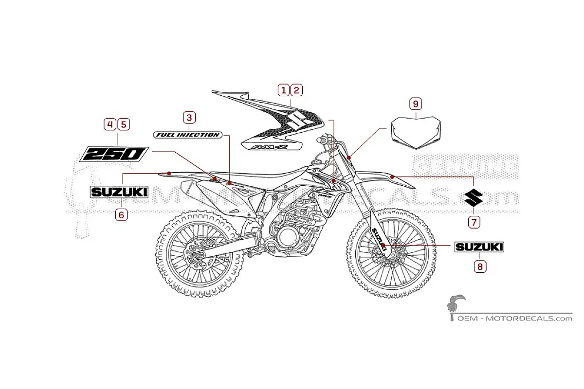 Autocollants pour Suzuki RM-Z250 2010 • Suzuki Autocollants OEM