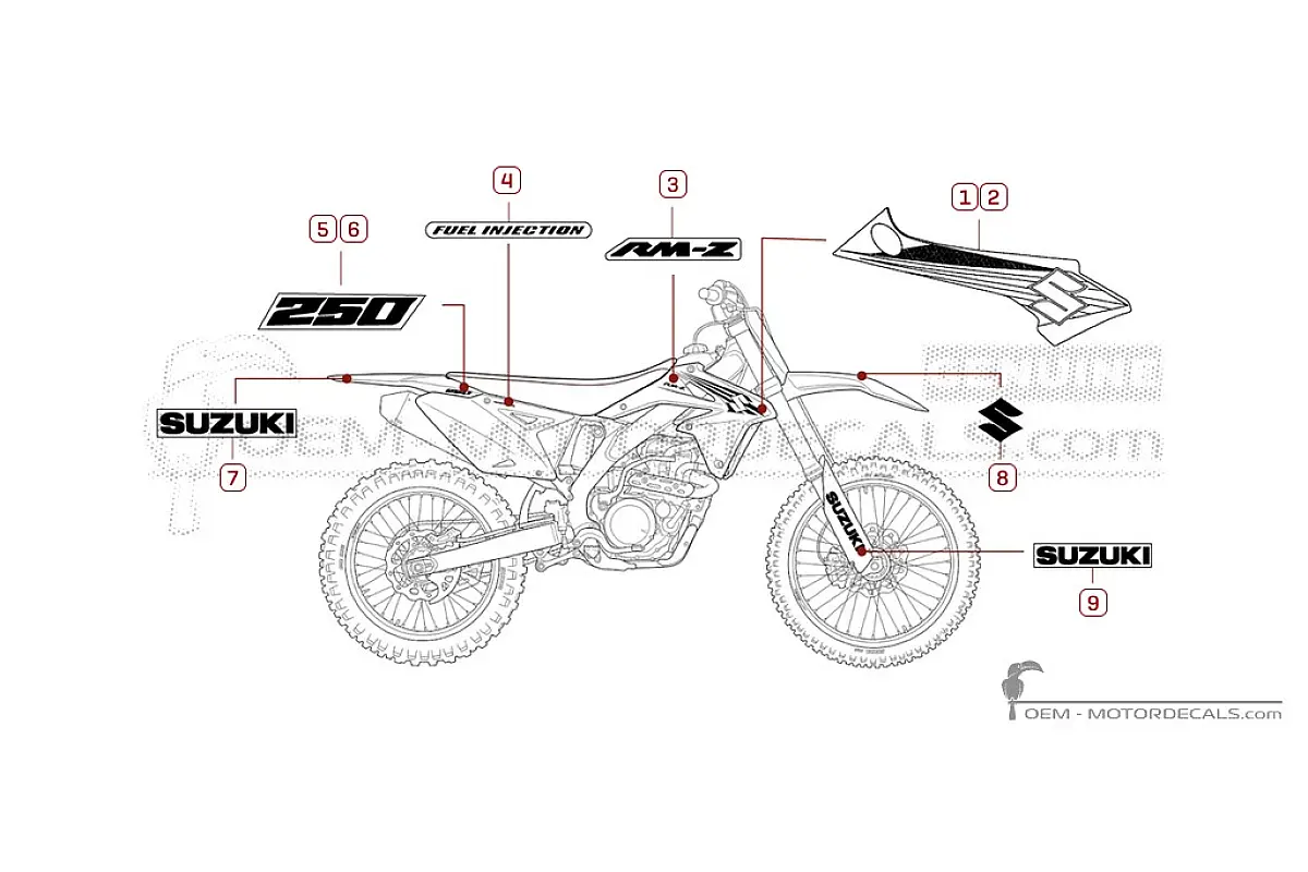 Pegatinas para Suzuki RM-Z250 2011 • Suzuki Pegatinas OEM
