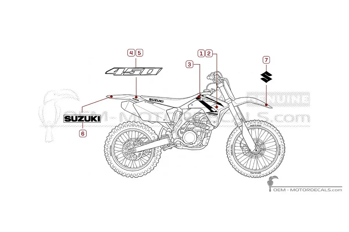 Autocollants pour Suzuki RM-Z450 2005 • Suzuki Autocollants OEM
