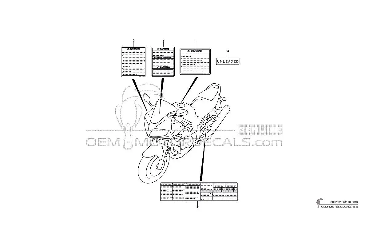 Autocollants pour Suzuki SV1000S - Étiquettes de mise en garde • Suzuki Autocollants OEM