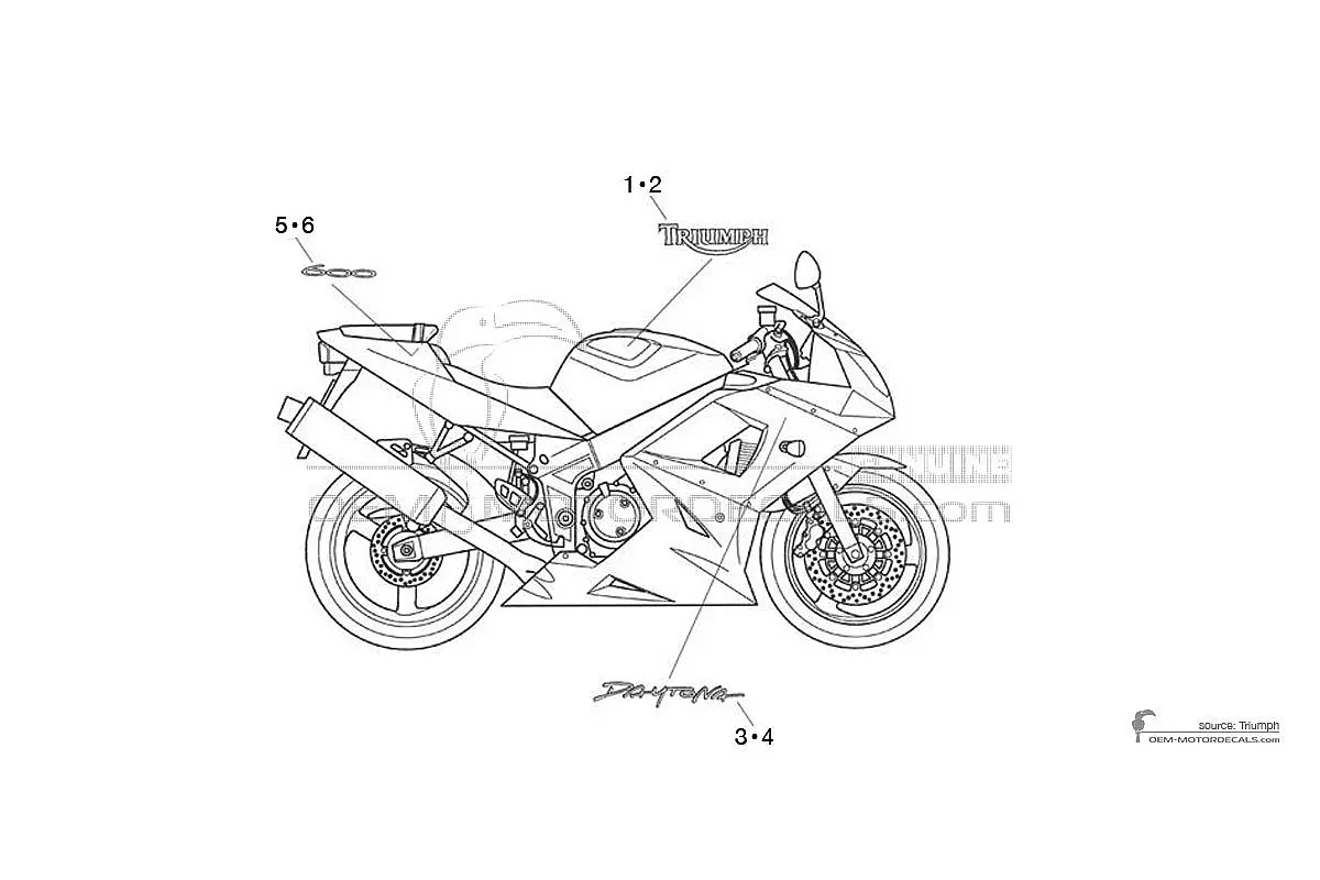 Autocollants pour Triumph DAYTONA 600 2002 - Jaune • Triumph Autocollants OEM