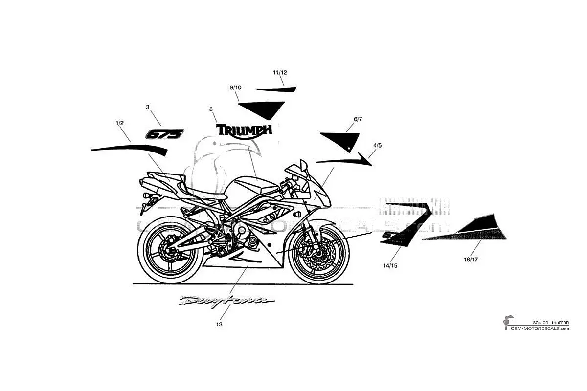 Pegatinas para Triumph DAYTONA 675 2010 - Blanco • Triumph Pegatinas OEM