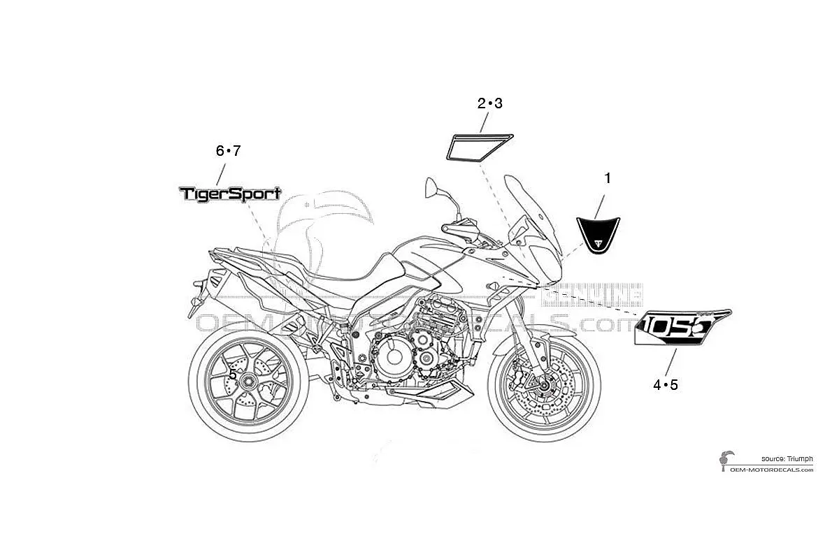 Pegatinas para Triumph TIGER SPORT 1050 2018 - Plata • Triumph Pegatinas OEM