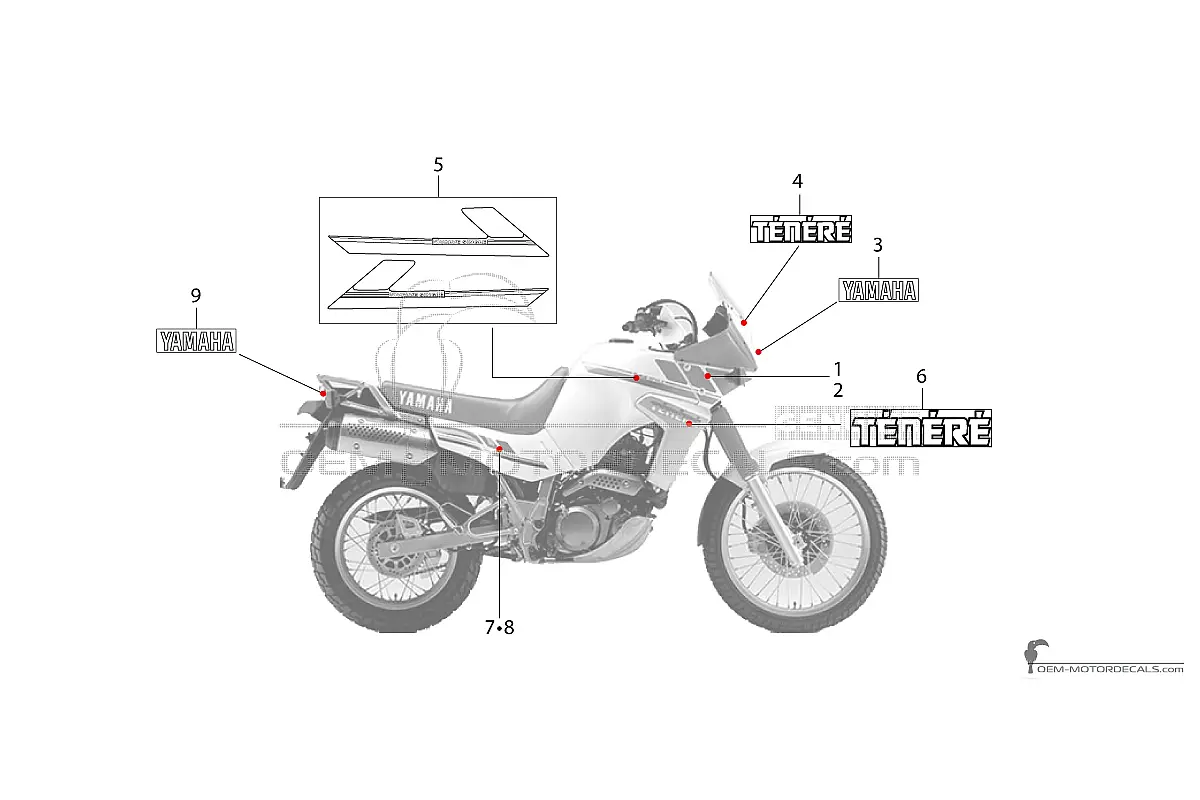 Stickers voor Yamaha XTZ660 TENERE 1991 - Wit • Yamaha OEM Stickers