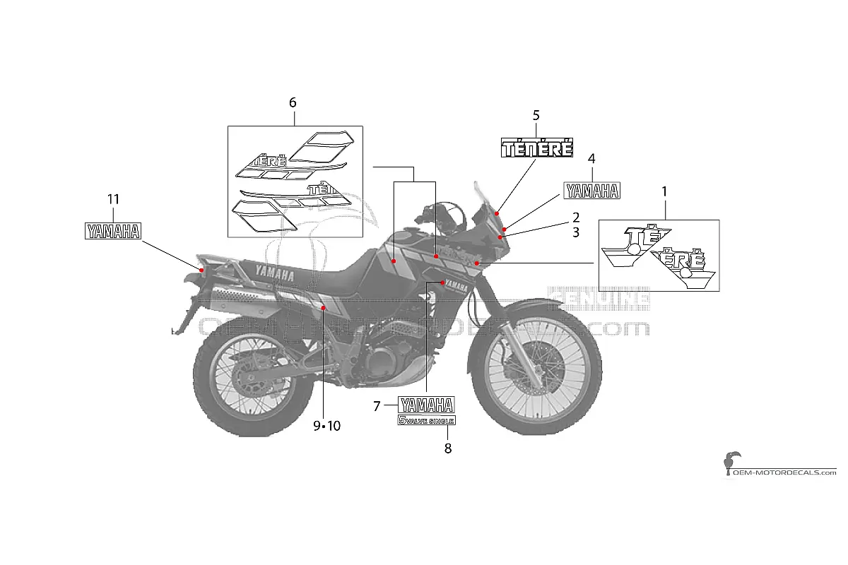 Stickers voor Yamaha XTZ660 TENERE 1992 - Zwart • Yamaha OEM Stickers