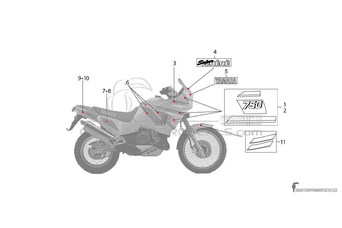Decals for Yamaha XTZ750 Super Tenere 1990 - Red • Yamaha OEM Decals