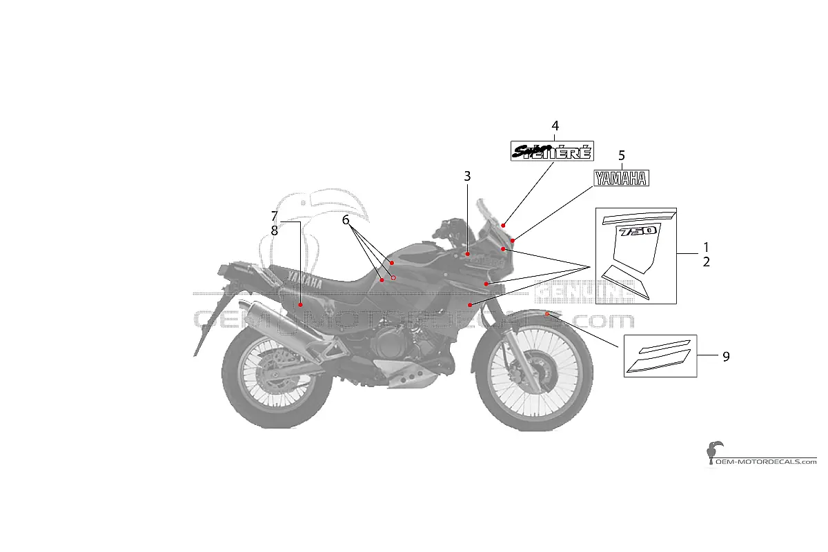 Autocollants pour Yamaha XTZ750 Super Tenere 1993 - Noir • Yamaha Autocollants OEM