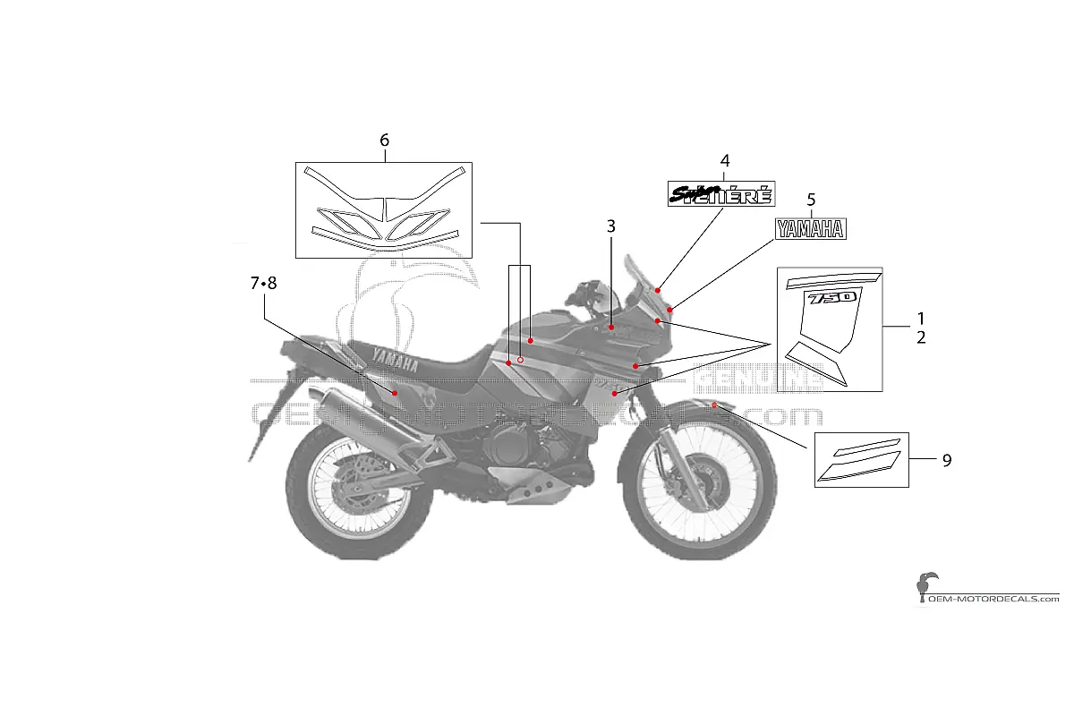 Aufkleber für Yamaha XTZ750 Super Tenere 1993 - Rot • Yamaha OEM-Aufkleber