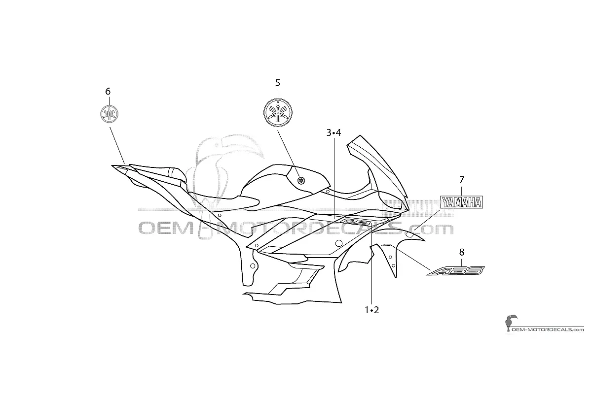 Autocollants pour Yamaha YZF R3 2024 - Noir • Yamaha Autocollants OEM