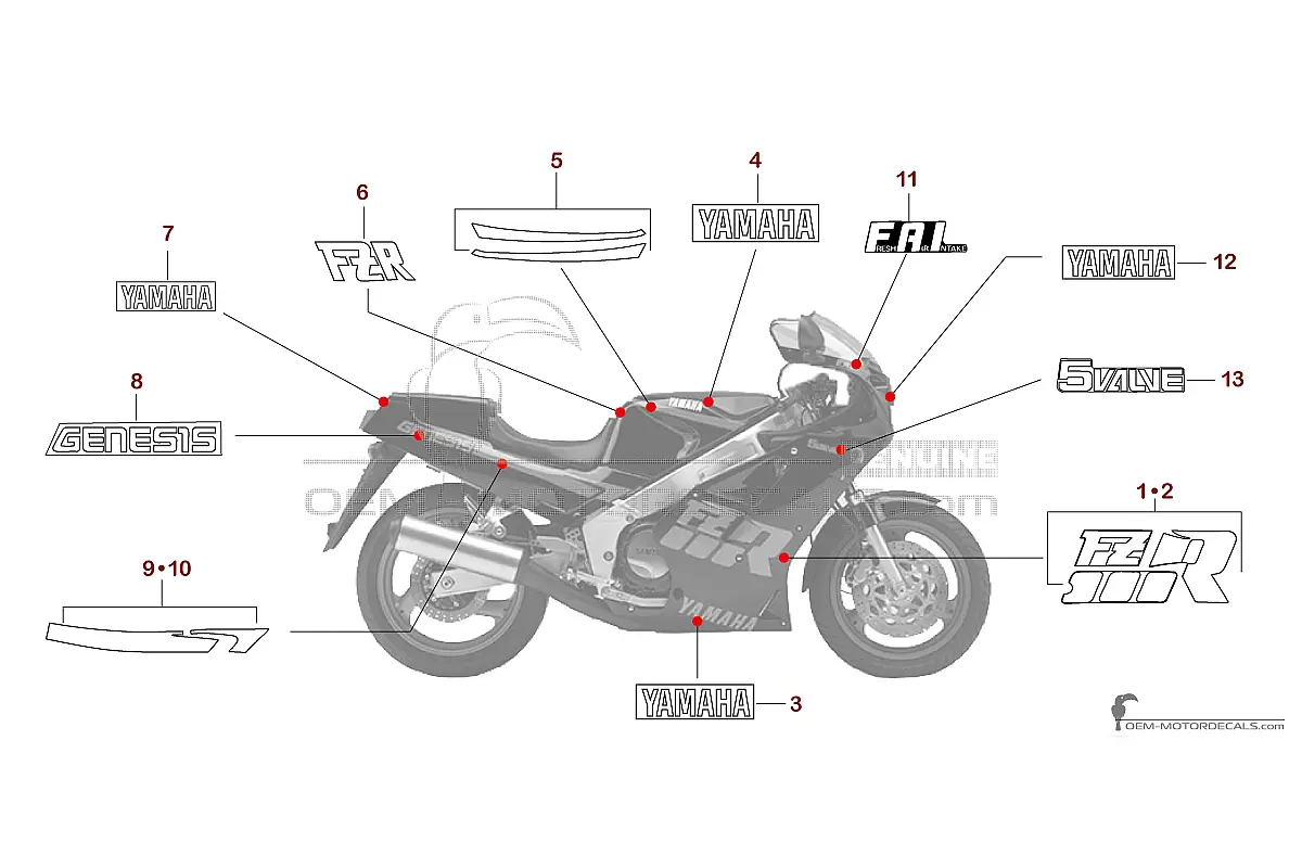 Stickers voor Yamaha FZR1000 1988 - Zwart • Yamaha OEM Stickers