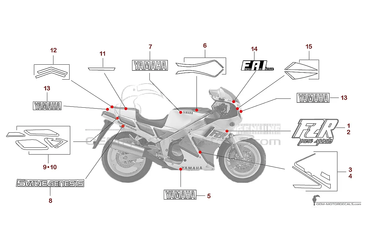 Autocollants pour Yamaha FZR1000 1987 - Blanc • Yamaha Autocollants OEM