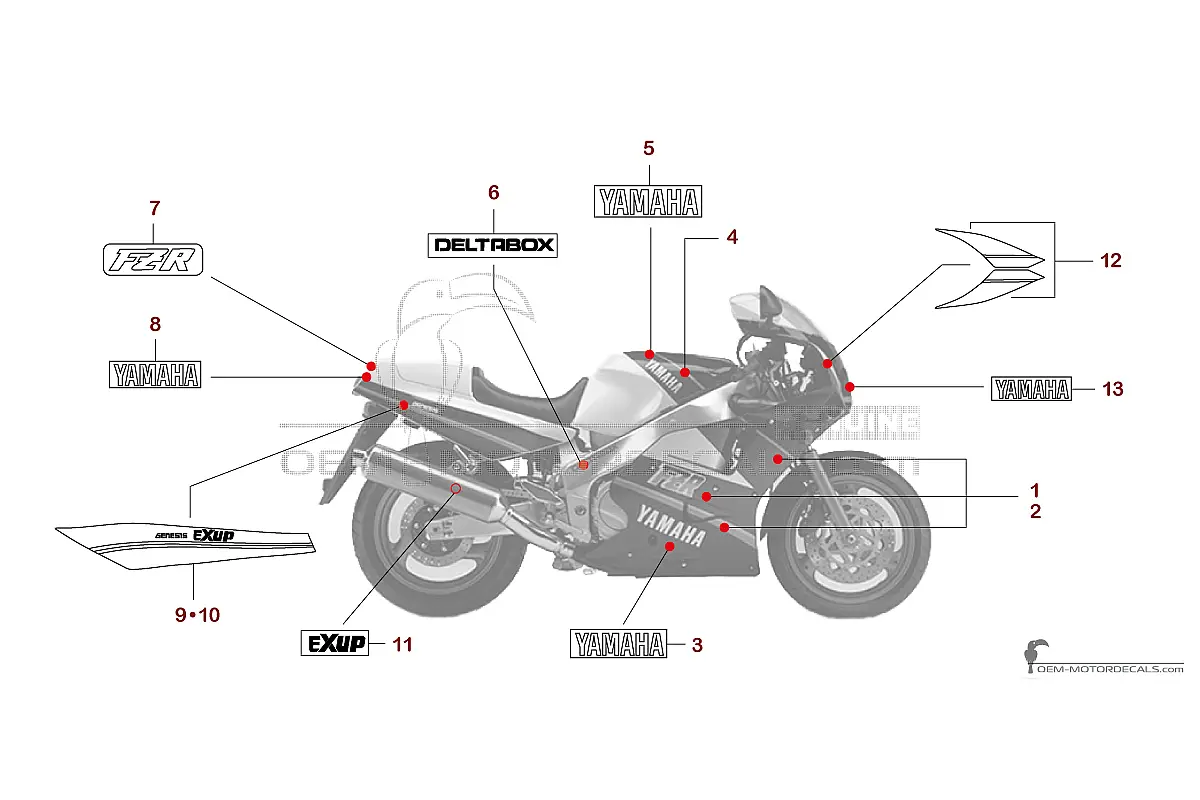 Stickers voor Yamaha FZR1000 1990 - Zwart • Yamaha OEM Stickers