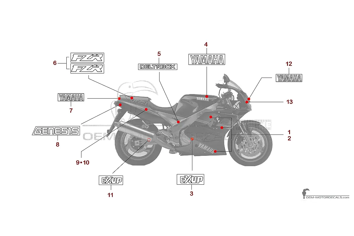 Adesivi per Yamaha FZR1000 1991 - Nero • Yamaha Adesivi OEM