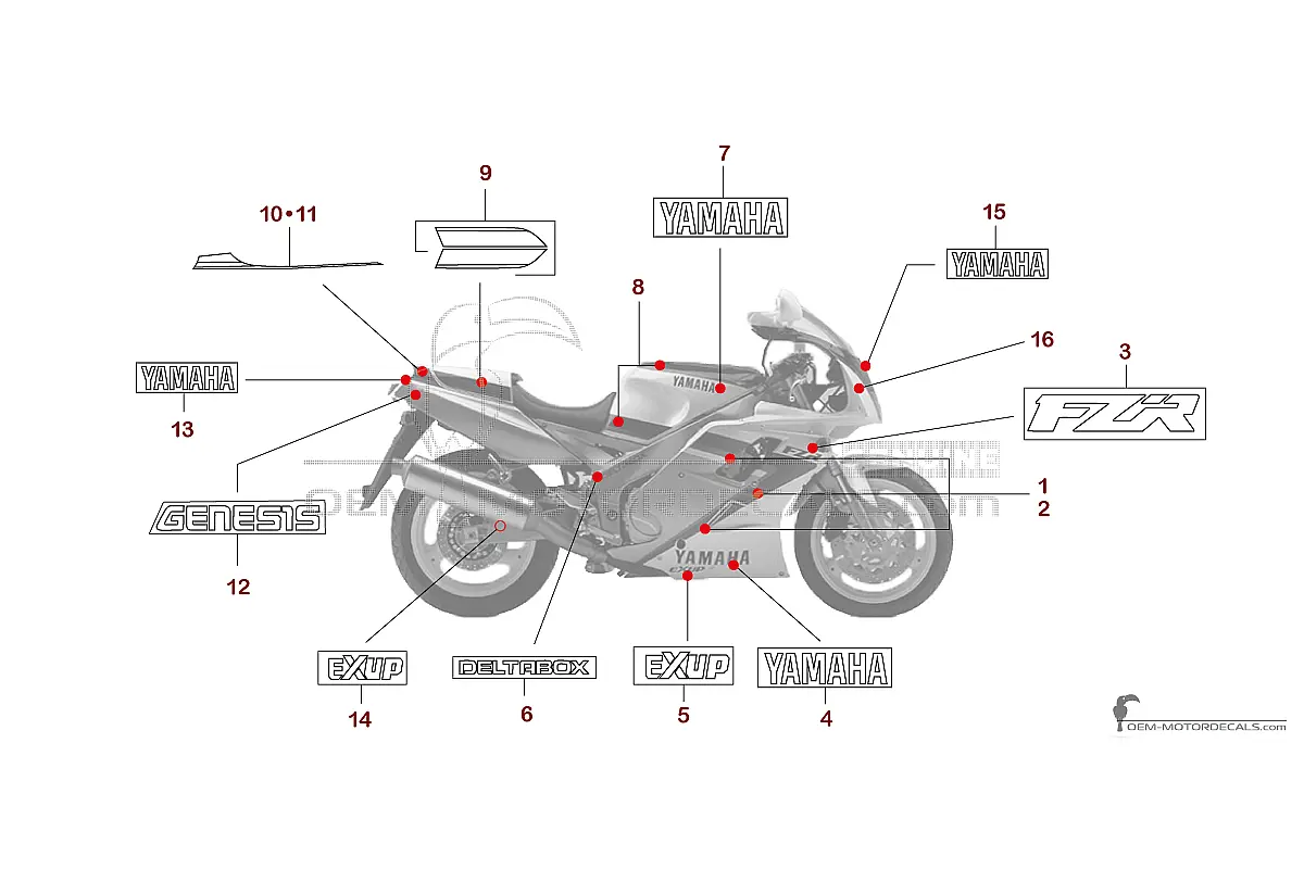 Stickers voor Yamaha FZR1000 1991 - Wit • Yamaha OEM Stickers