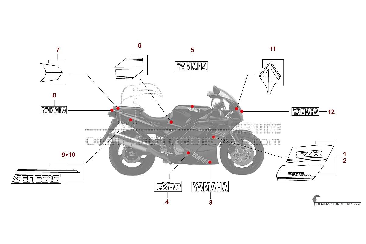 Stickers voor Yamaha FZR1000 1992 - Zwart • Yamaha OEM Stickers
