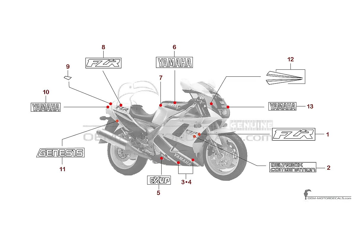 Adesivi per Yamaha FZR1000 1992 - Bianco • Yamaha Adesivi OEM