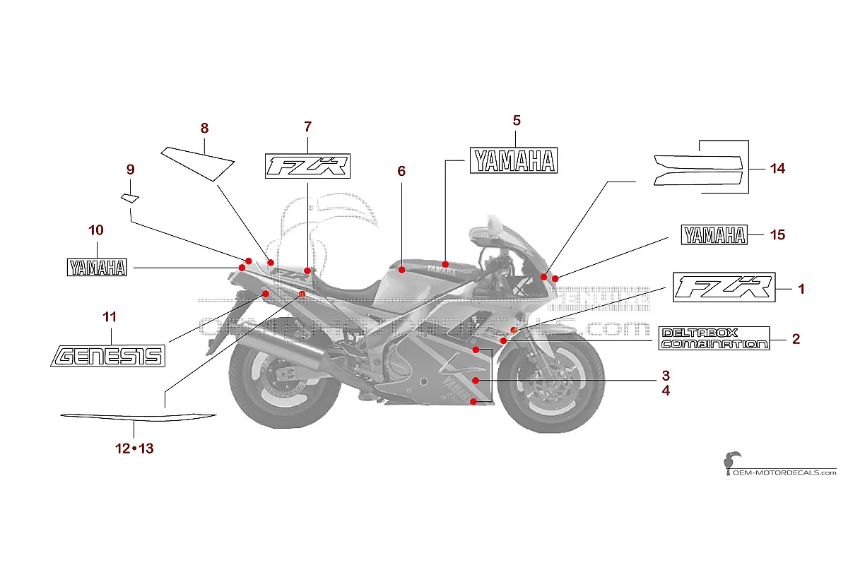 Stickers voor Yamaha FZR1000 1993 - Wit • Yamaha OEM Stickers