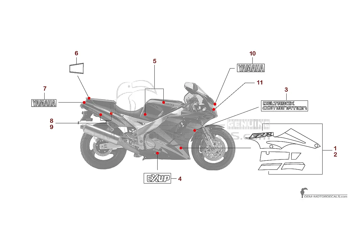 Stickers voor Yamaha FZR1000 1994 - Zwart • Yamaha OEM Stickers
