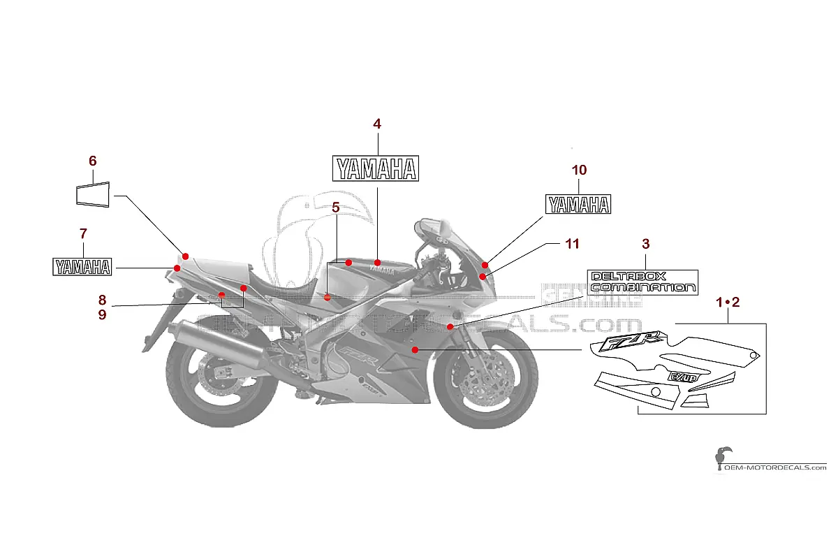 Aufkleber für Yamaha FZR1000 1994 - Weiss • Yamaha OEM-Aufkleber