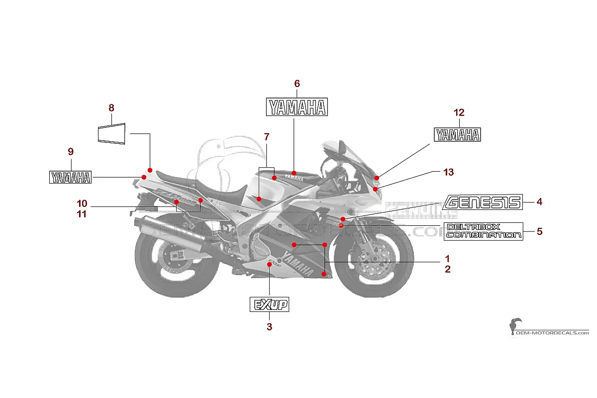 Adesivi per Yamaha FZR1000 1995 - Bianco • Yamaha Adesivi OEM