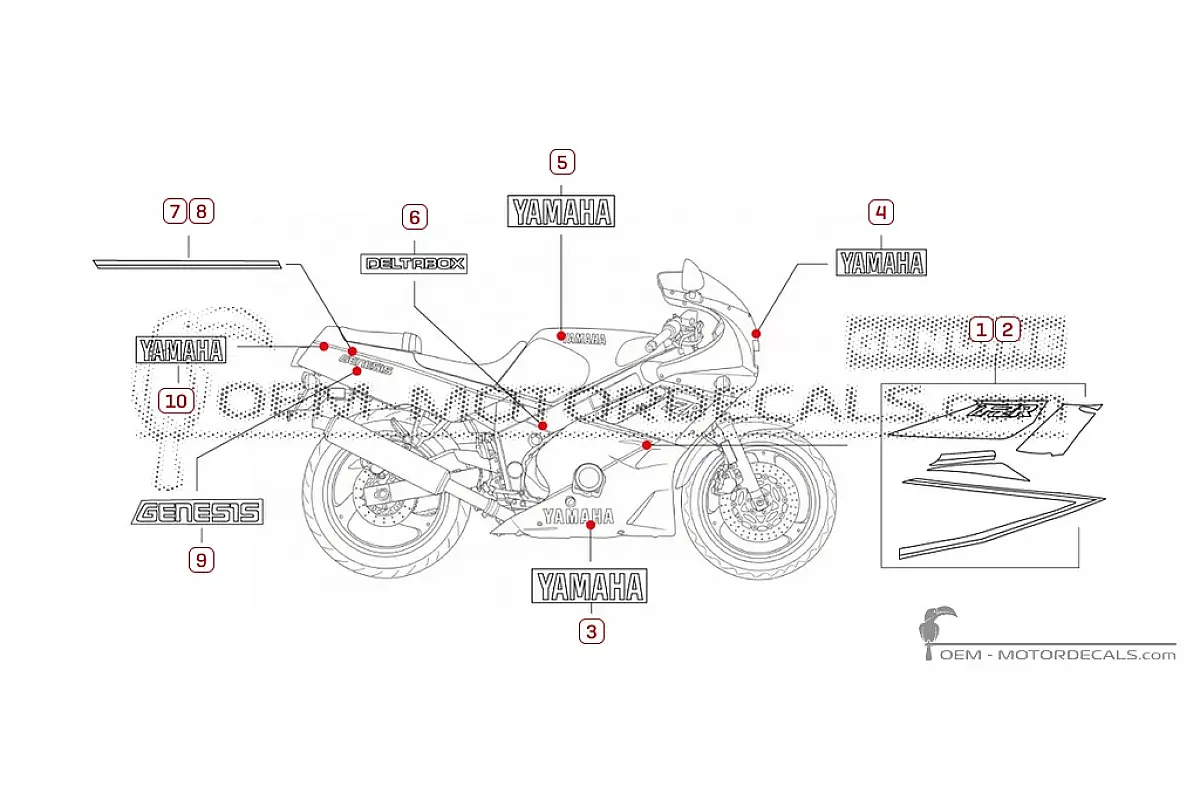 Autocollants pour Yamaha FZR600 1989 • Yamaha Autocollants OEM