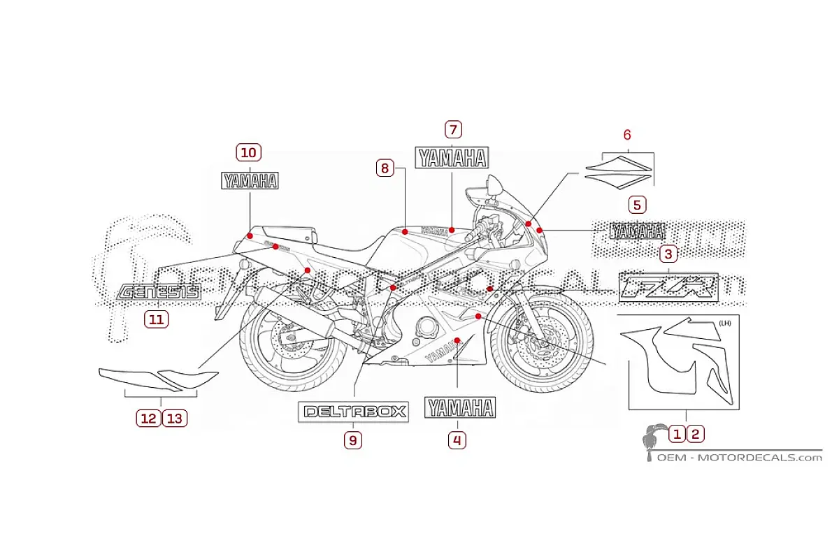 Stickers voor Yamaha FZR600 1991 • Yamaha OEM Stickers