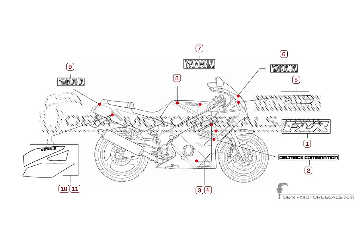 Stickers voor Yamaha FZR600 1992 • Yamaha OEM Stickers