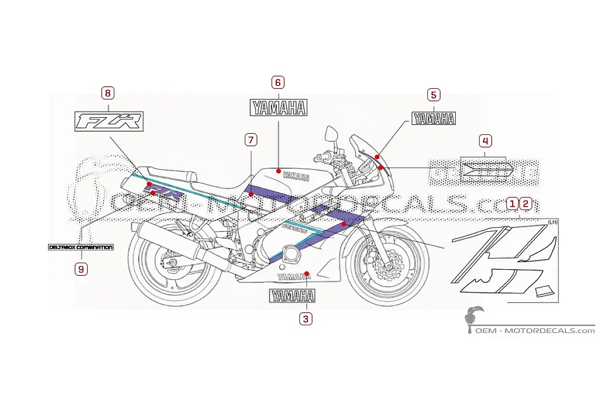 Autocollants pour Yamaha FZR600 1992 • Yamaha Autocollants OEM
