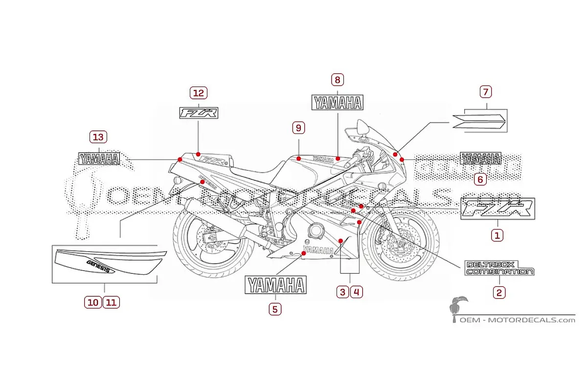 Stickers voor Yamaha FZR600 1993 • Yamaha OEM Stickers