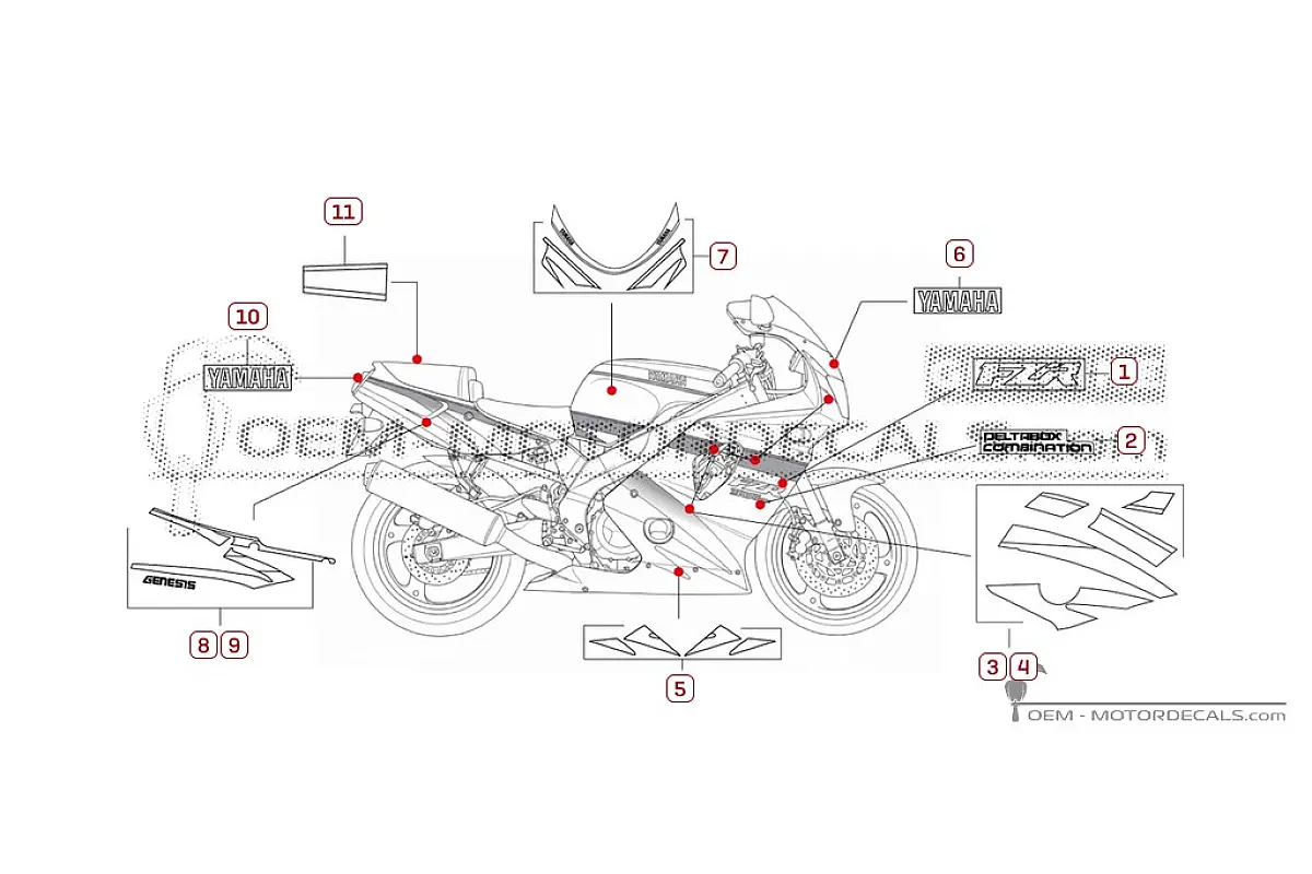Aufkleber für Yamaha FZR600 1994 • Yamaha OEM-Aufkleber