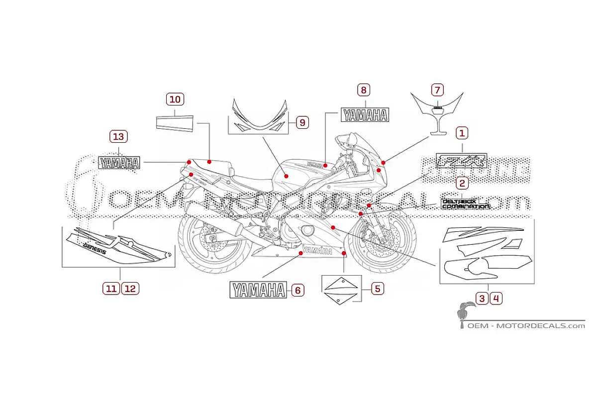 Decals for Yamaha FZR600 1994 • Yamaha OEM Decals