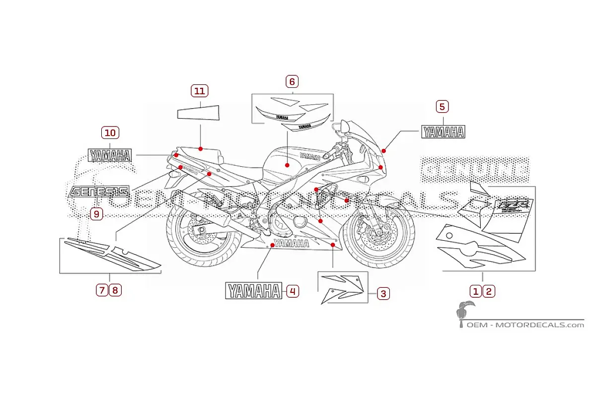 Autocollants pour Yamaha FZR600 1995 • Yamaha Autocollants OEM