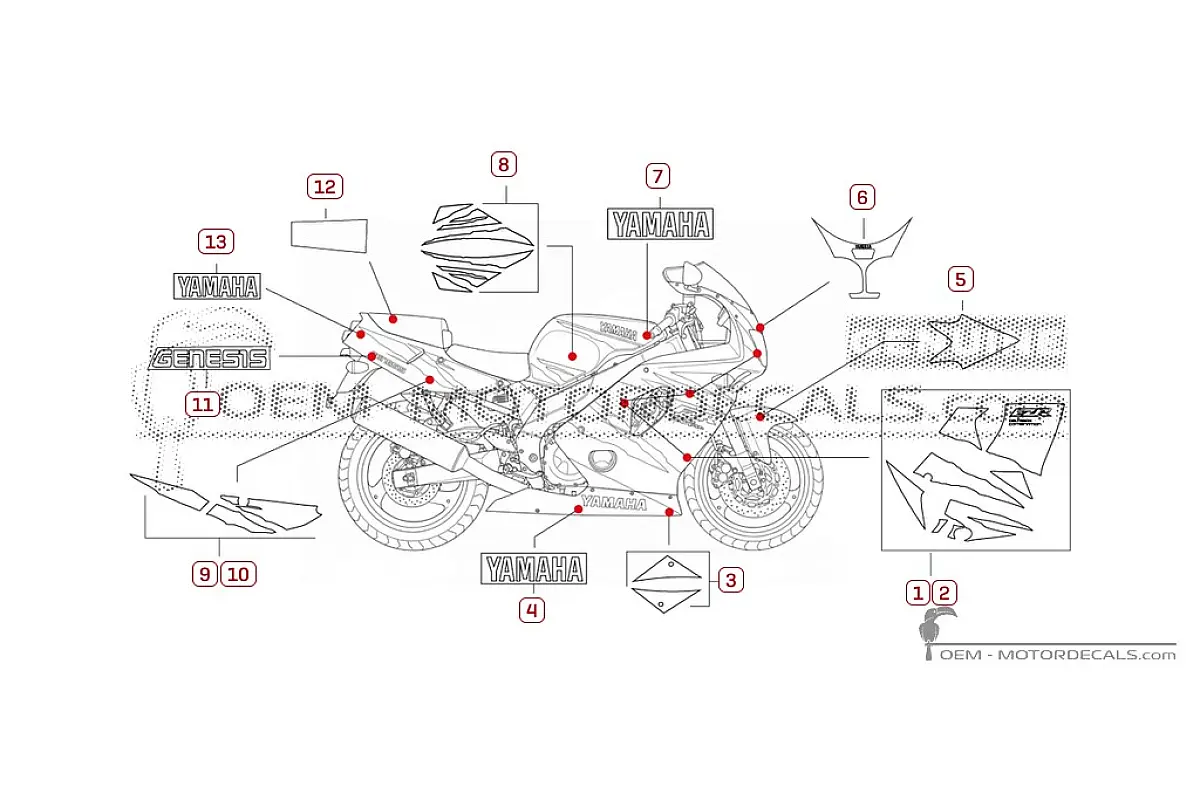 Aufkleber für Yamaha FZR600 1995 • Yamaha OEM-Aufkleber