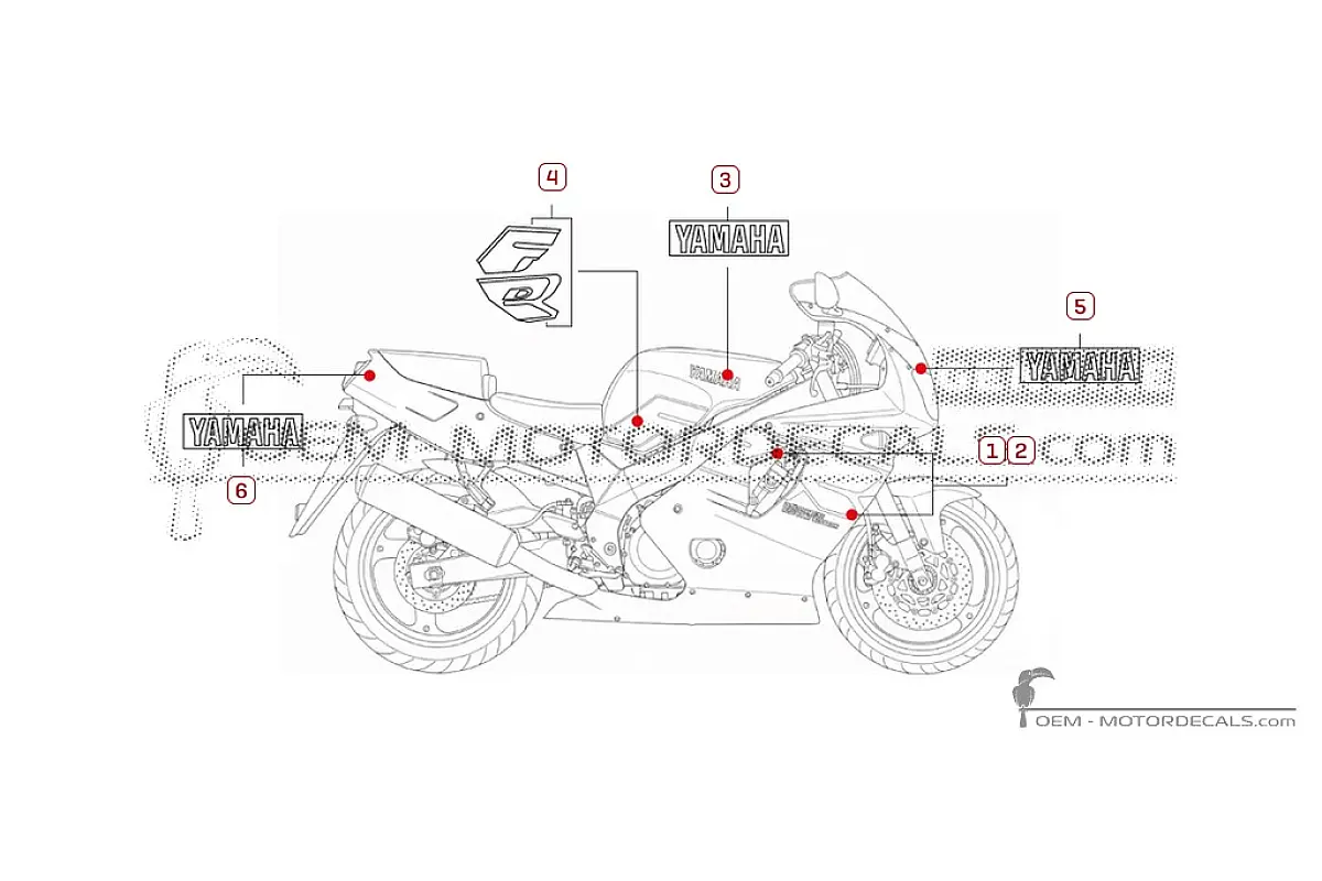 Autocollants pour Yamaha FZR600 1995 • Yamaha Autocollants OEM