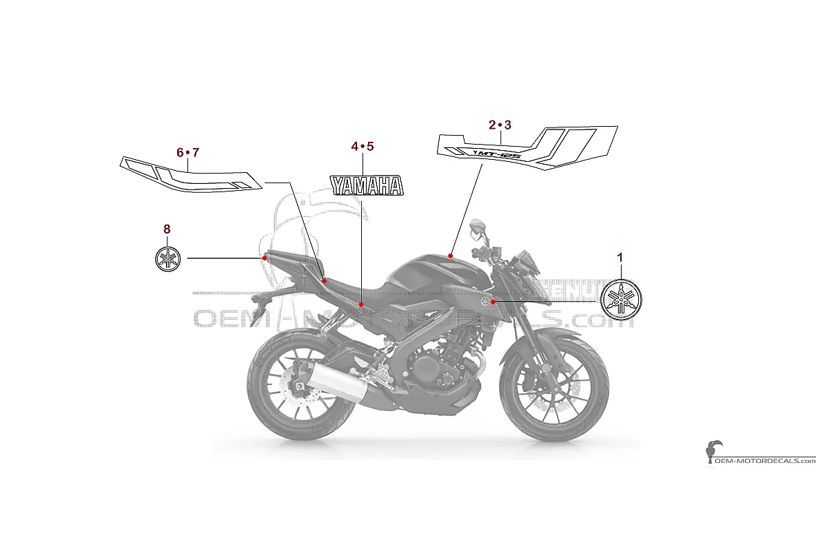 Aufkleber für Yamaha MT-125 2018 - Dunkelgrau • Yamaha OEM-Aufkleber