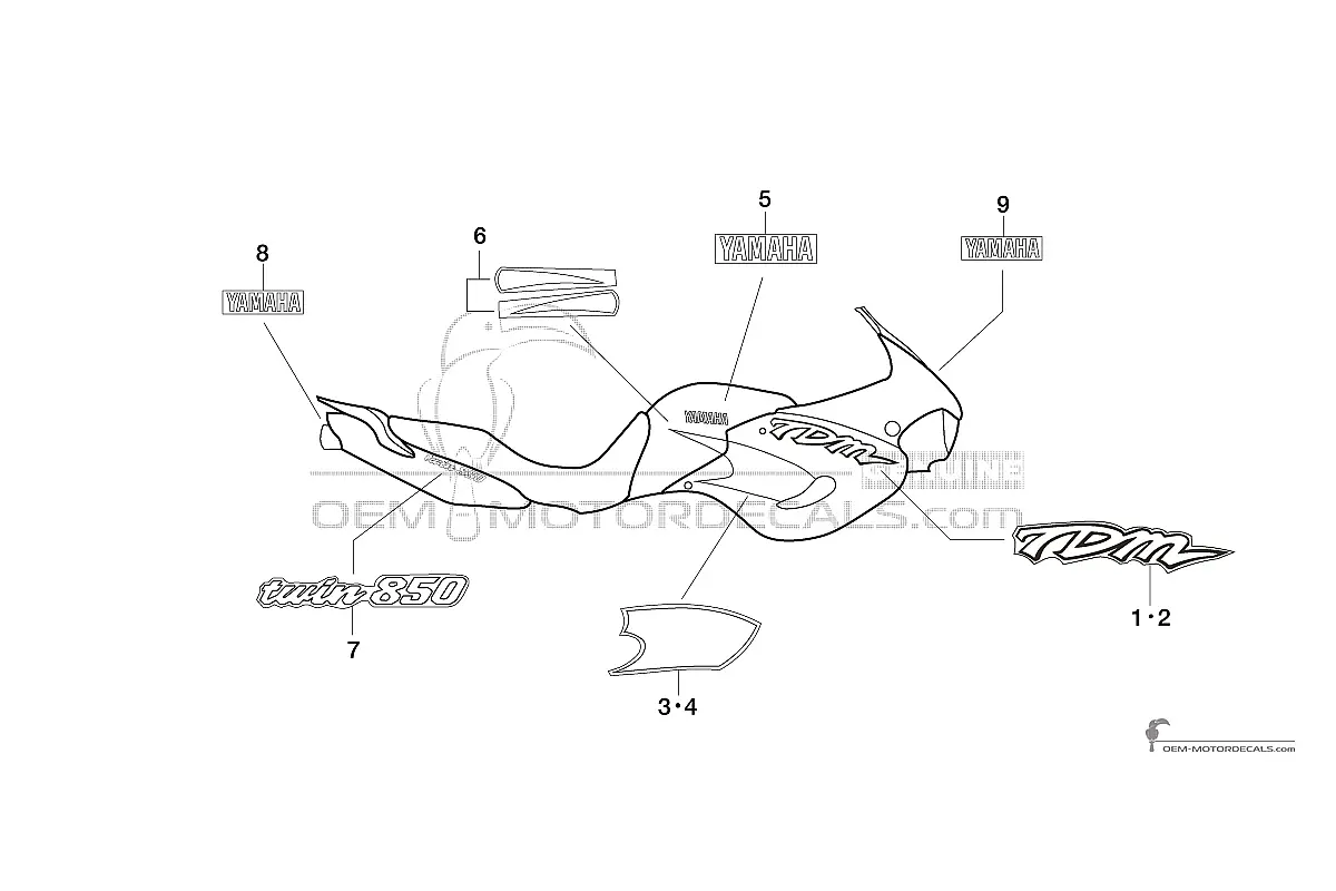 Naklejki do Yamaha TDM850 1997 - Srebrny • Yamaha Naklejki OEM