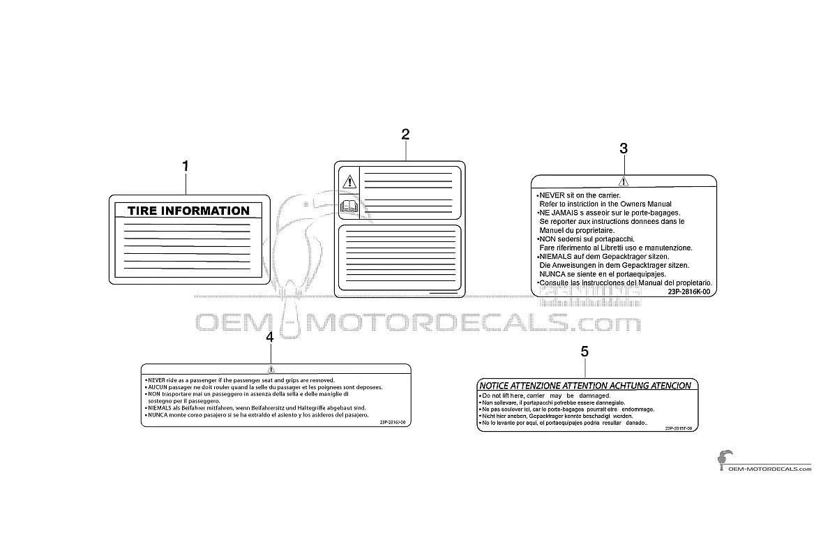 Adesivi per Yamaha XT1200Z SUPER TENERE - Etichette di avvertenza • Yamaha Adesivi OEM