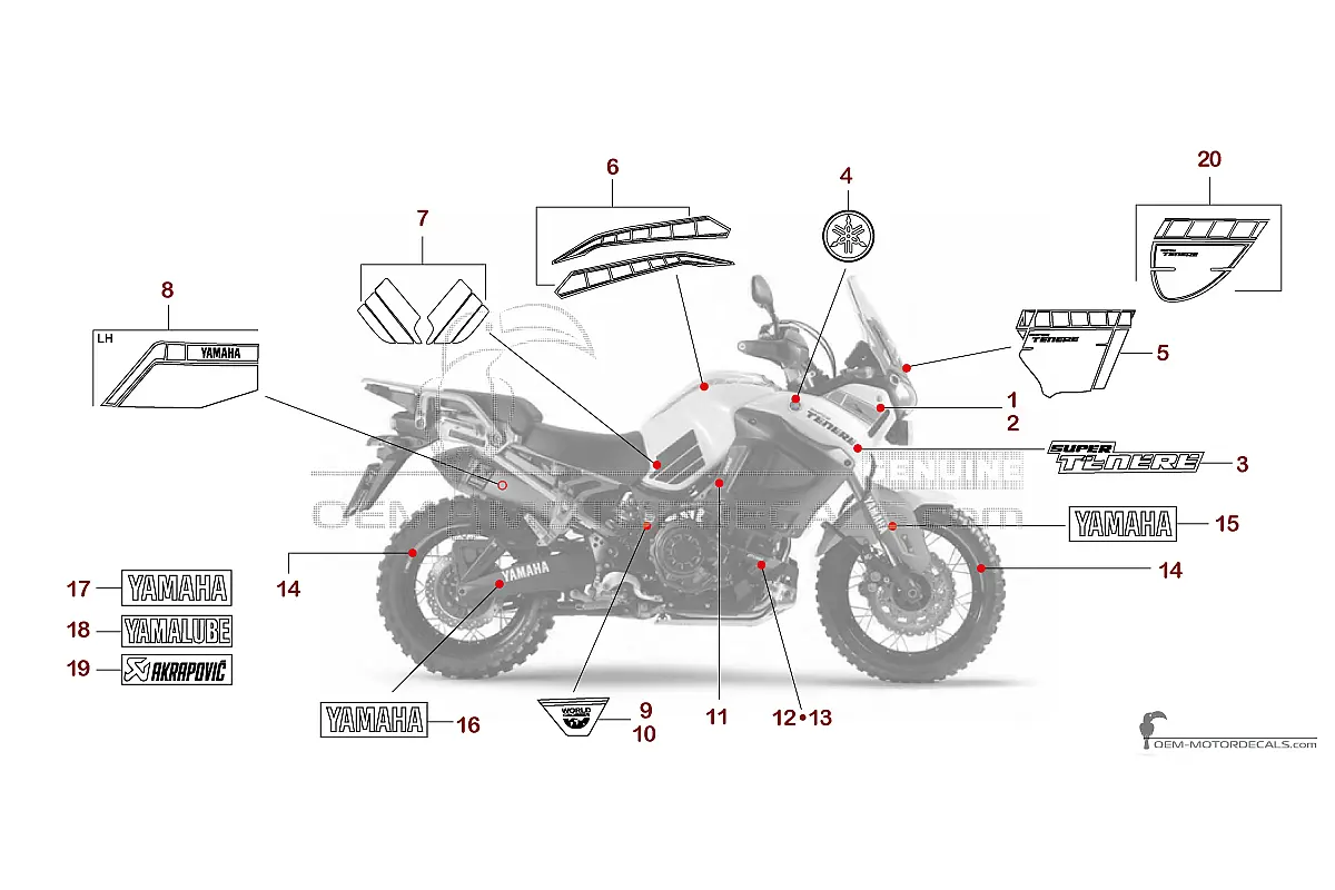 Autocollants pour Yamaha XT1200Z SUPER TENERE World Crosser 2016 - Blanc • Yamaha Autocollants OEM