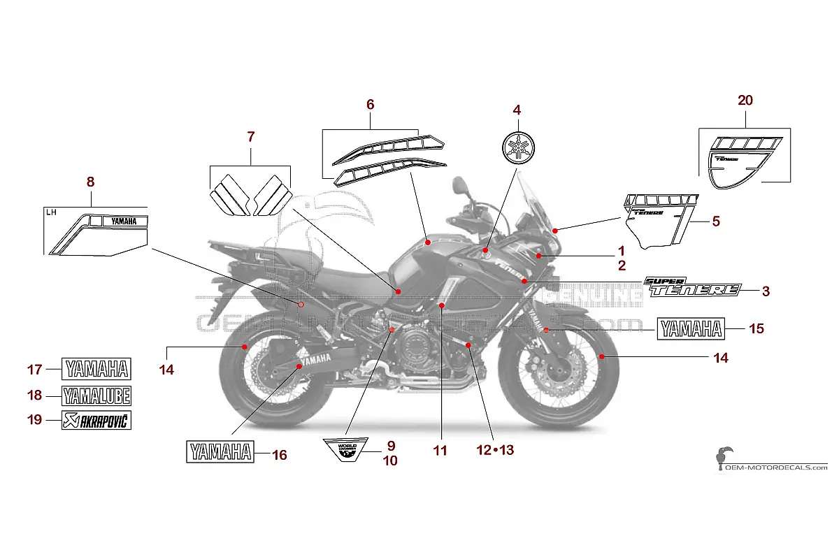 Decals for Yamaha XT1200 SUPER TENERE World Crosser 2017 - Blue • Yamaha OEM Decals