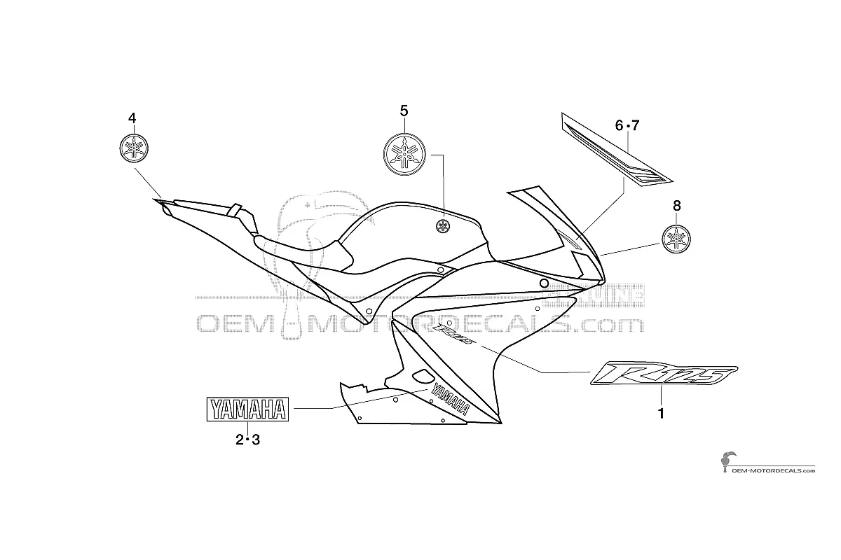 Decals for Yamaha YZF R125 2013 - Black White • Yamaha OEM Decals