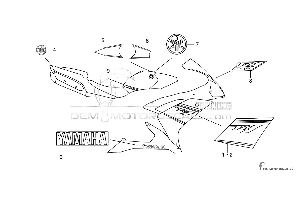 Decals for Yamaha YZF R1 2008 - White • Yamaha OEM Decals