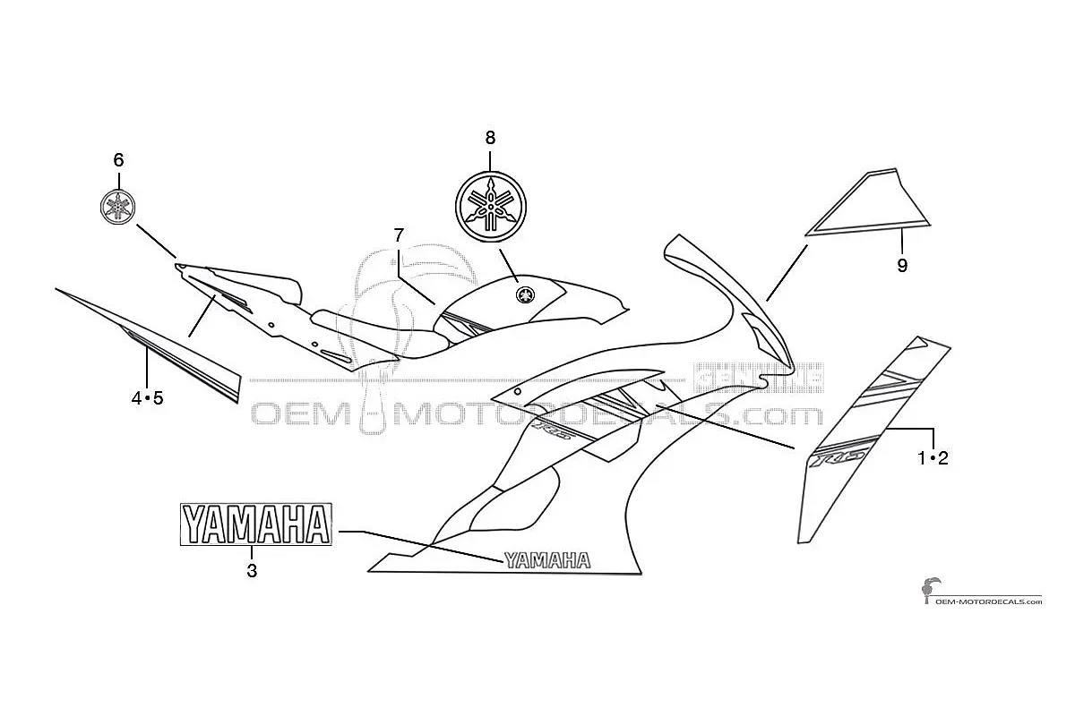 Adesivi per Yamaha YZF R6 2008 - Blu • Yamaha Adesivi OEM