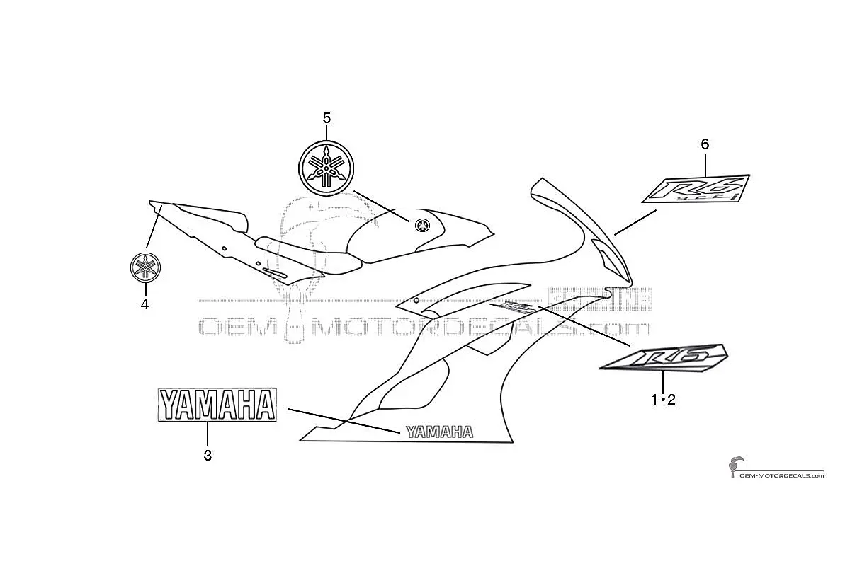 Adesivi per Yamaha YZF R6 2008 - Grigio • Yamaha Adesivi OEM