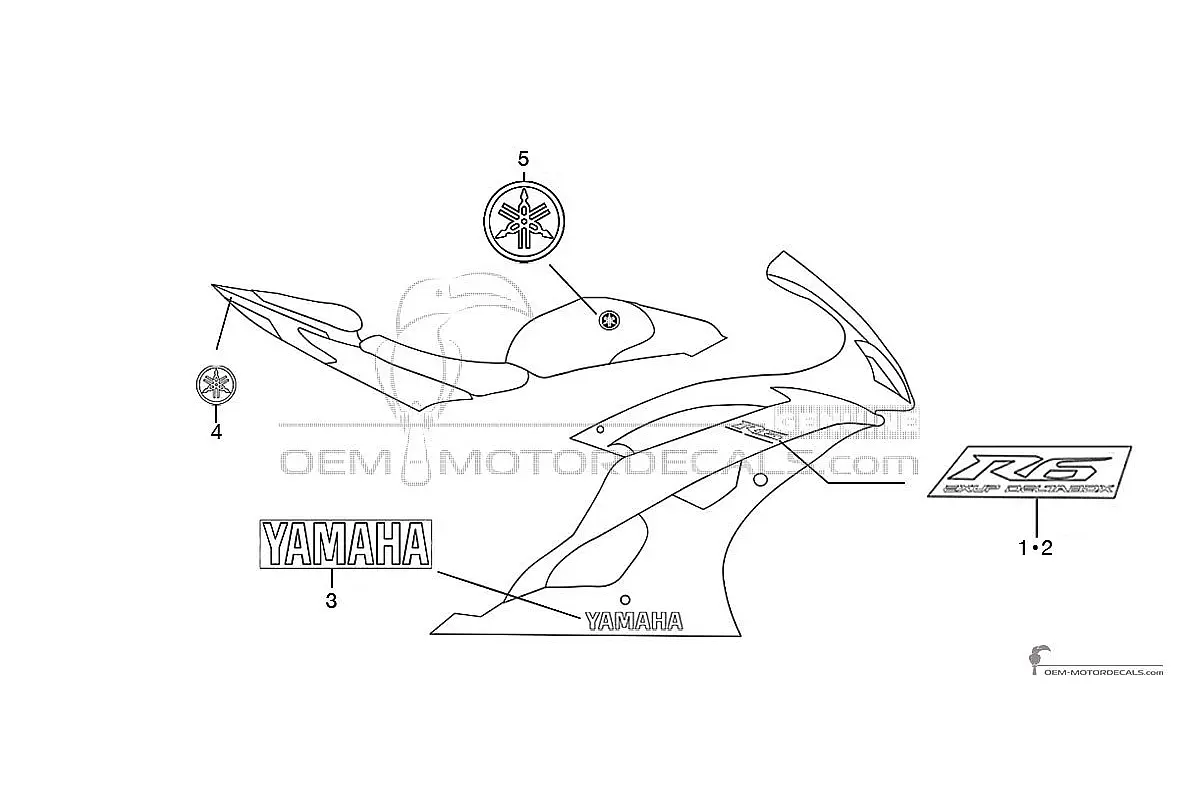 Autocollants pour Yamaha YZF R6 2010 - Noir • Yamaha Autocollants OEM