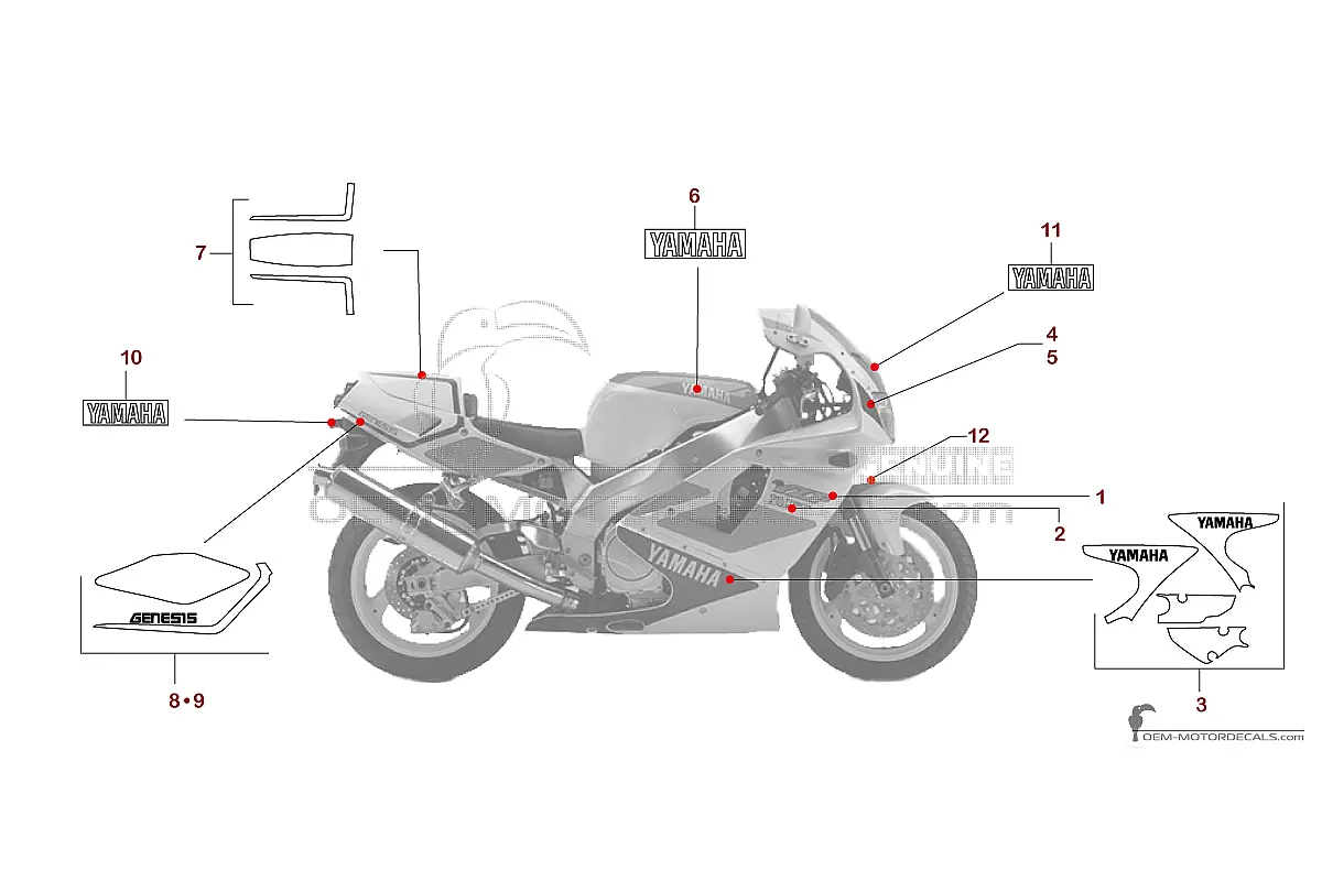 Pegatinas para Yamaha YZF750R 1993 - Blanco • Yamaha Pegatinas OEM