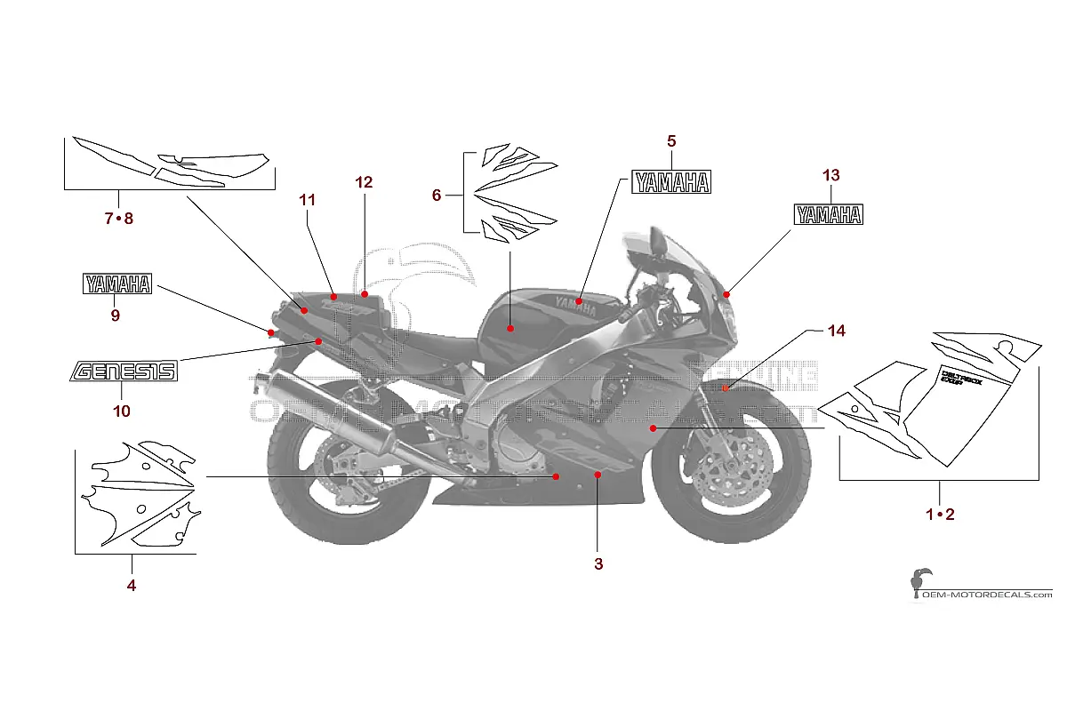 Adesivi per Yamaha YZF750R 1994 - Grigio scuro • Yamaha Adesivi OEM