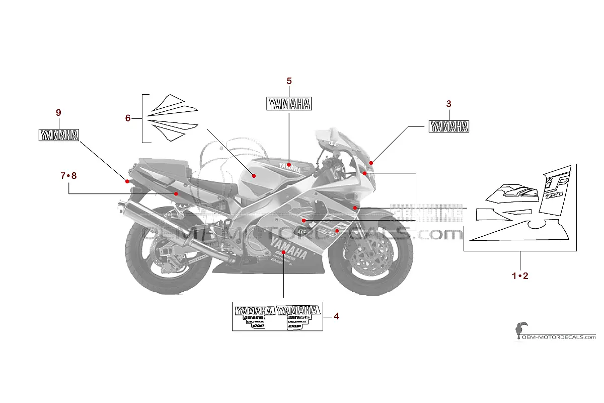 Naklejki do Yamaha YZF750R 1996 - Biały • Yamaha Naklejki OEM