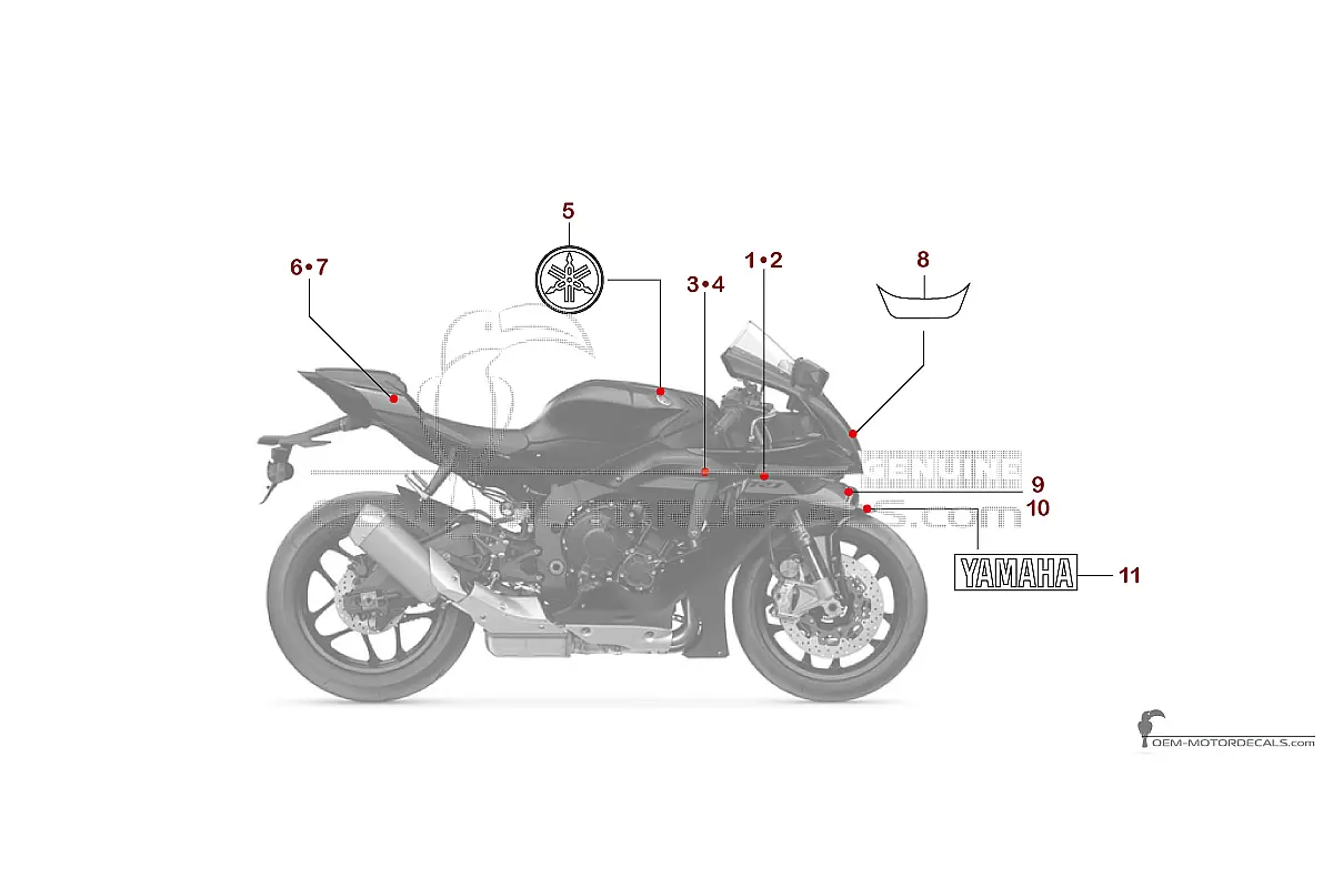 Pegatinas para Yamaha YZF-R1 2025 - Gris oscuro • Yamaha Pegatinas OEM
