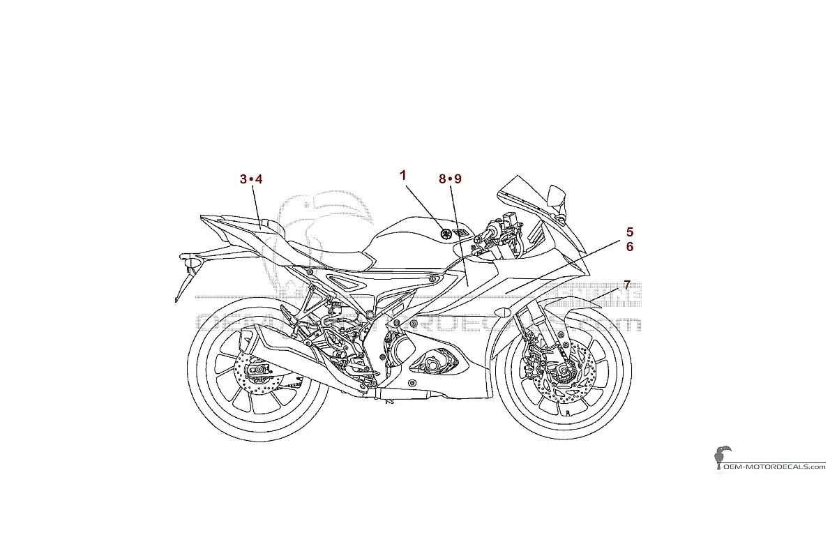 Stickers voor Yamaha YZF-R125 2025 - Zwart • Yamaha OEM Stickers